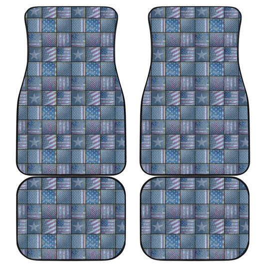 American Denim Patchwork Pattern Print Front and Back Car Floor Mats