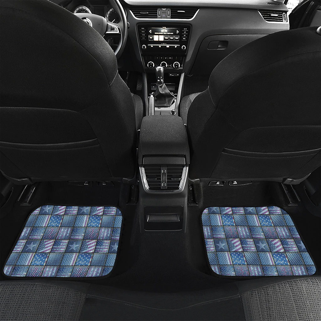 American Denim Patchwork Pattern Print Front and Back Car Floor Mats