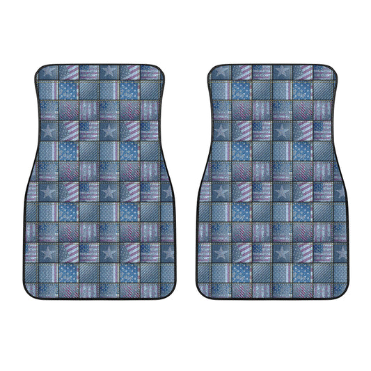 American Denim Patchwork Pattern Print Front Car Floor Mats