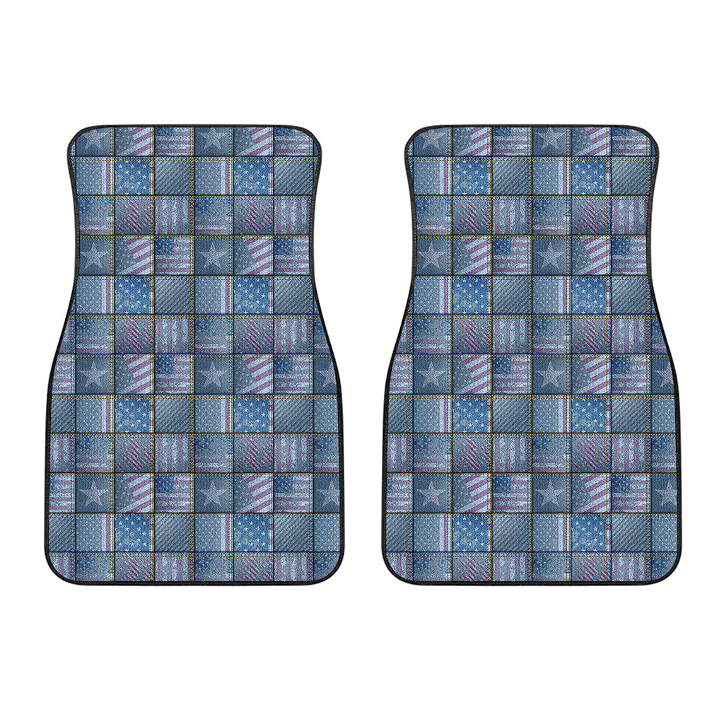 American Denim Patchwork Pattern Print Front Car Floor Mats