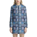 American Denim Patchwork Pattern Print Pullover Hoodie Dress