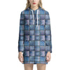 American Denim Patchwork Pattern Print Hoodie Dress