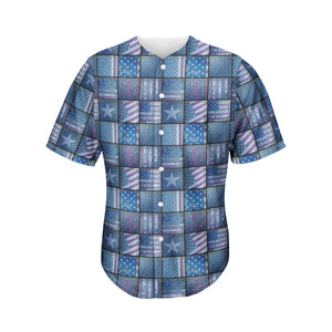 American Denim Patchwork Pattern Print Men's Baseball Jersey