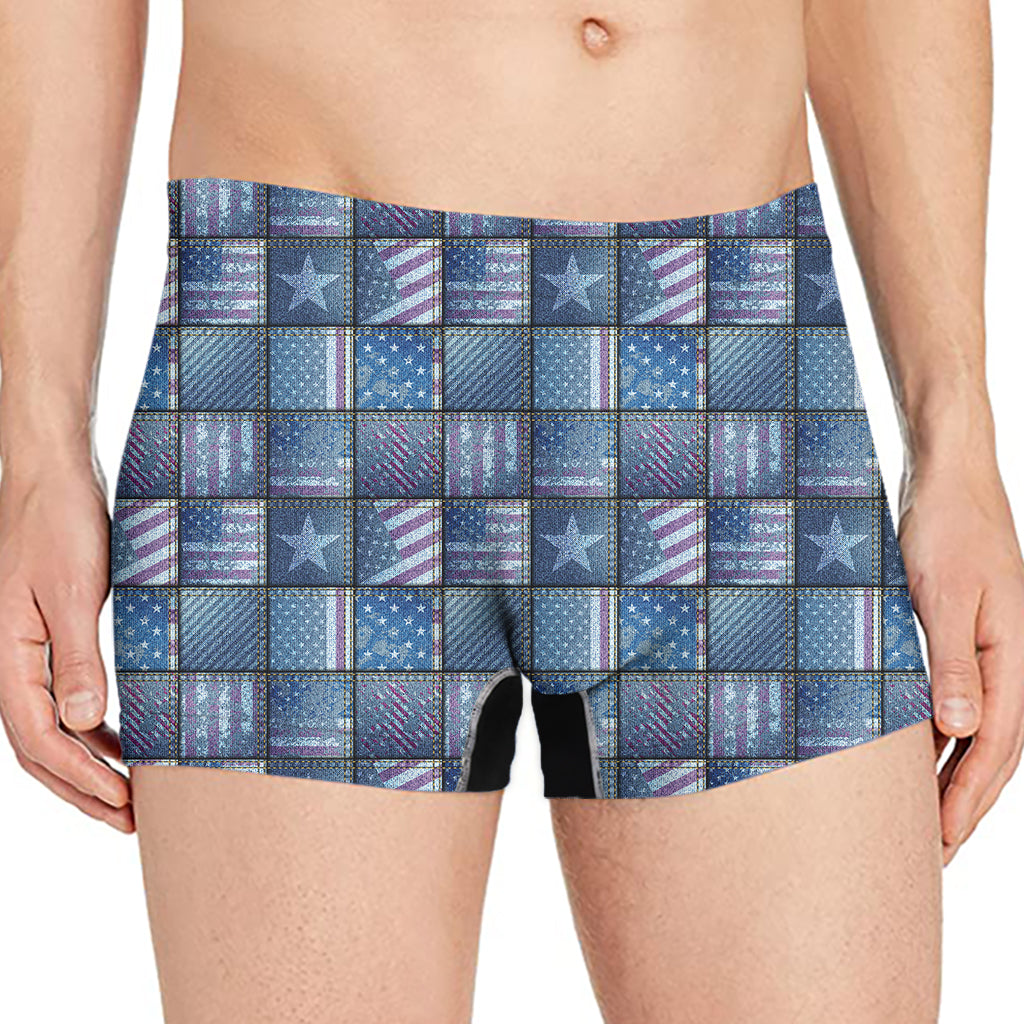 American Denim Patchwork Pattern Print Men's Boxer Briefs