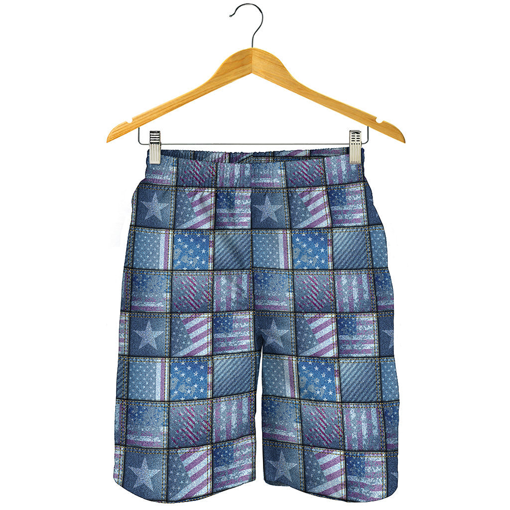 American Denim Patchwork Pattern Print Men's Shorts