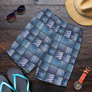 American Denim Patchwork Pattern Print Men's Shorts