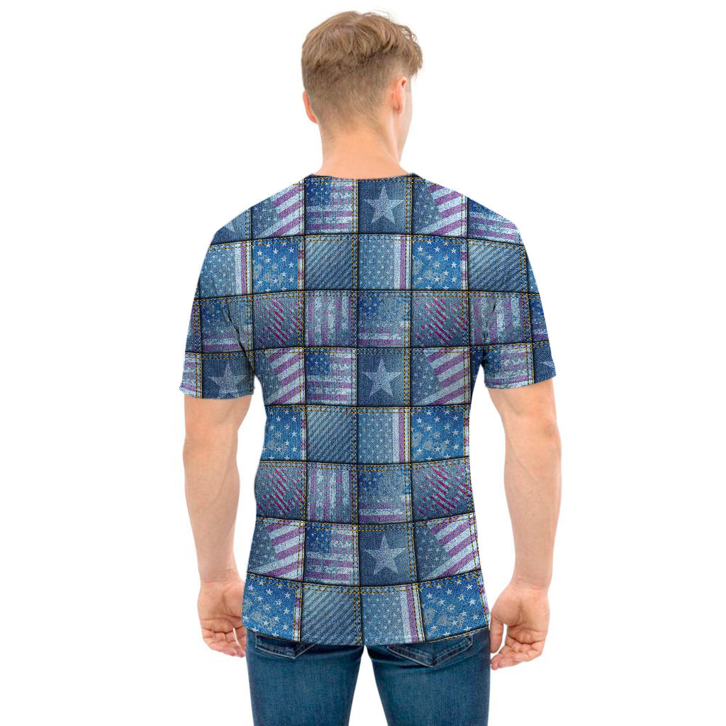 American Denim Patchwork Pattern Print Men's T-Shirt