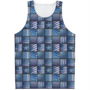 American Denim Patchwork Pattern Print Men's Tank Top