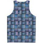 American Denim Patchwork Pattern Print Men's Tank Top