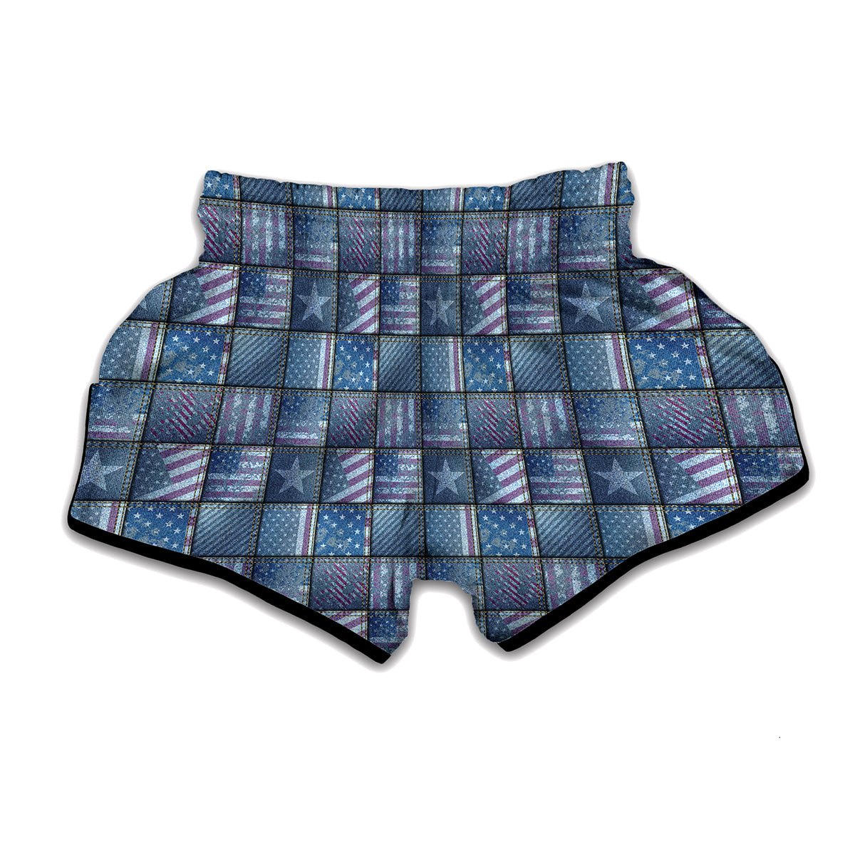 American Denim Patchwork Pattern Print Muay Thai Boxing Shorts