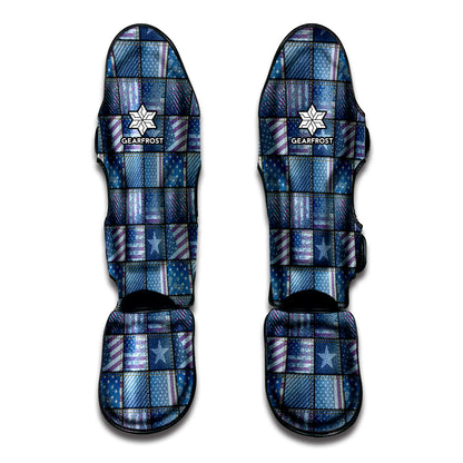 American Denim Patchwork Pattern Print Muay Thai Shin Guard