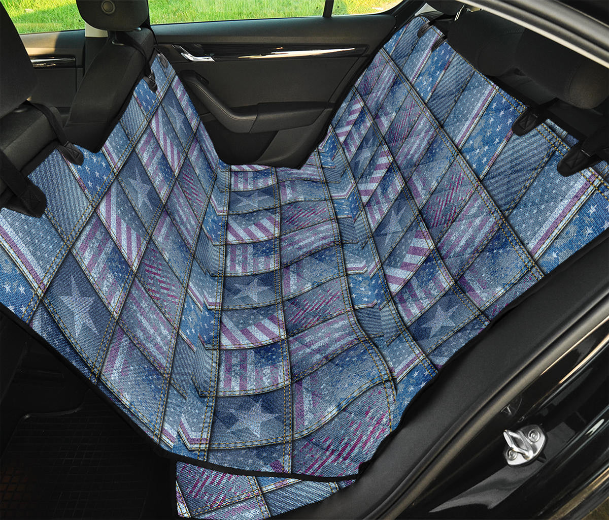 American Denim Patchwork Pattern Print Pet Car Back Seat Cover