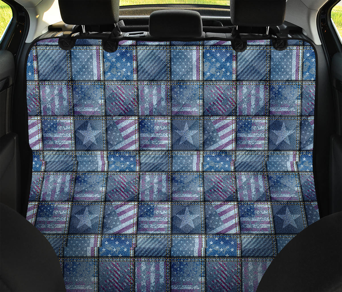 American Denim Patchwork Pattern Print Pet Car Back Seat Cover