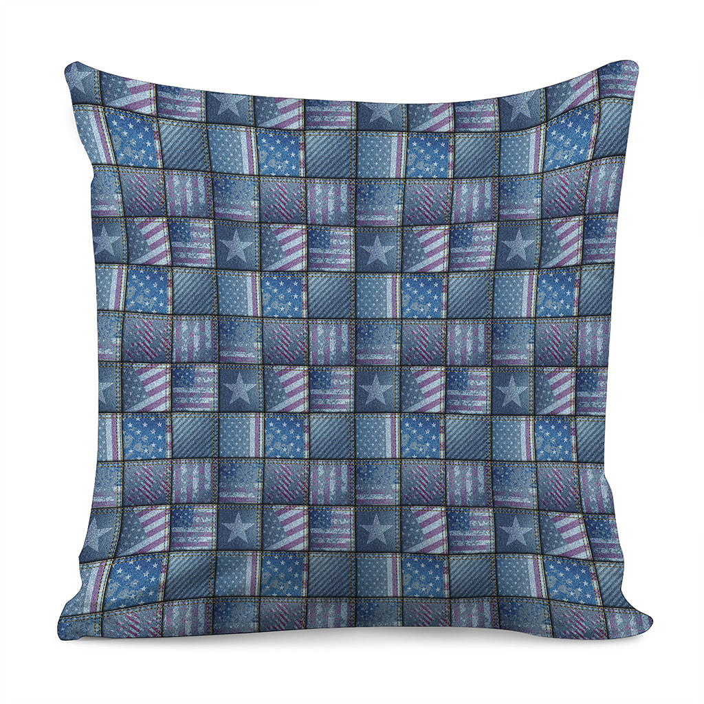 American Denim Patchwork Pattern Print Pillow Cover
