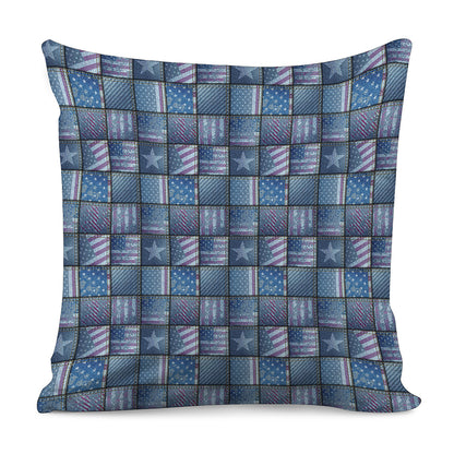 American Denim Patchwork Pattern Print Pillow Cover