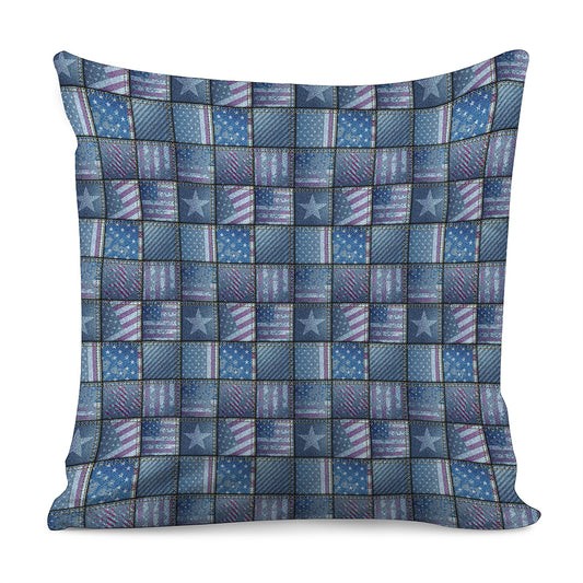American Denim Patchwork Pattern Print Pillow Cover