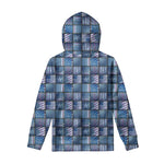 American Denim Patchwork Pattern Print Pullover Hoodie