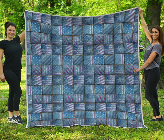 American Denim Patchwork Pattern Print Quilt