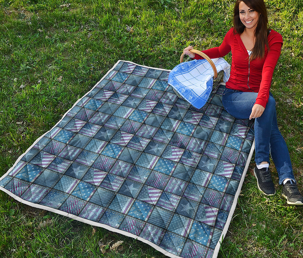 American Denim Patchwork Pattern Print Quilt