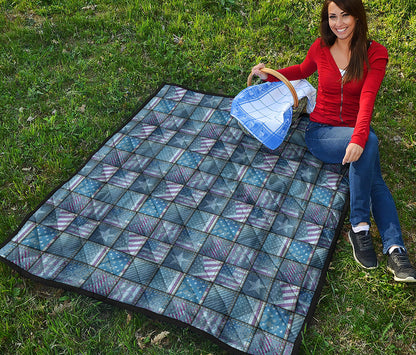 American Denim Patchwork Pattern Print Quilt