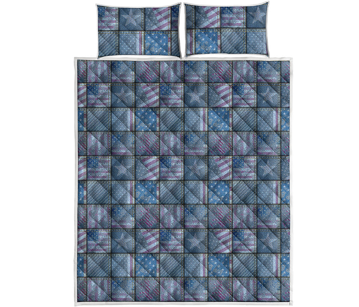 American Denim Patchwork Pattern Print Quilt Bed Set