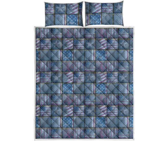 American Denim Patchwork Pattern Print Quilt Bed Set