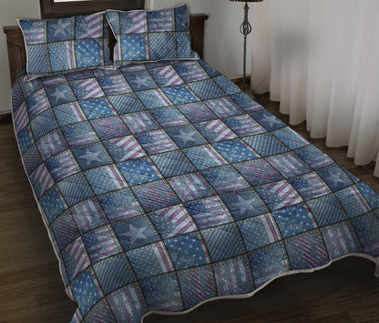 American Denim Patchwork Pattern Print Quilt Bed Set