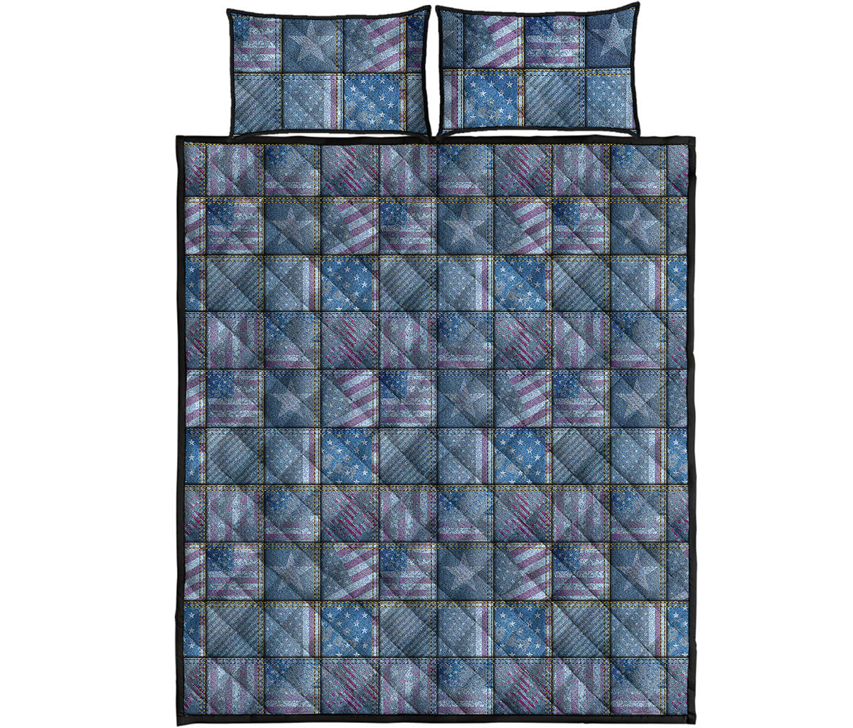 American Denim Patchwork Pattern Print Quilt Bed Set
