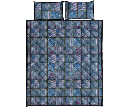 American Denim Patchwork Pattern Print Quilt Bed Set