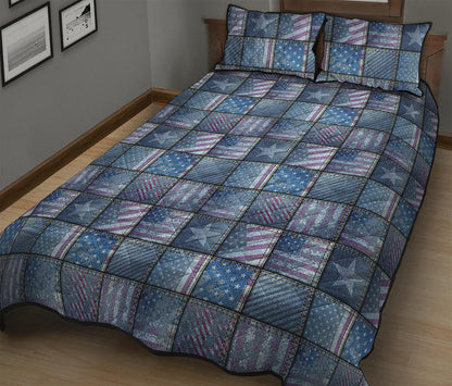 American Denim Patchwork Pattern Print Quilt Bed Set