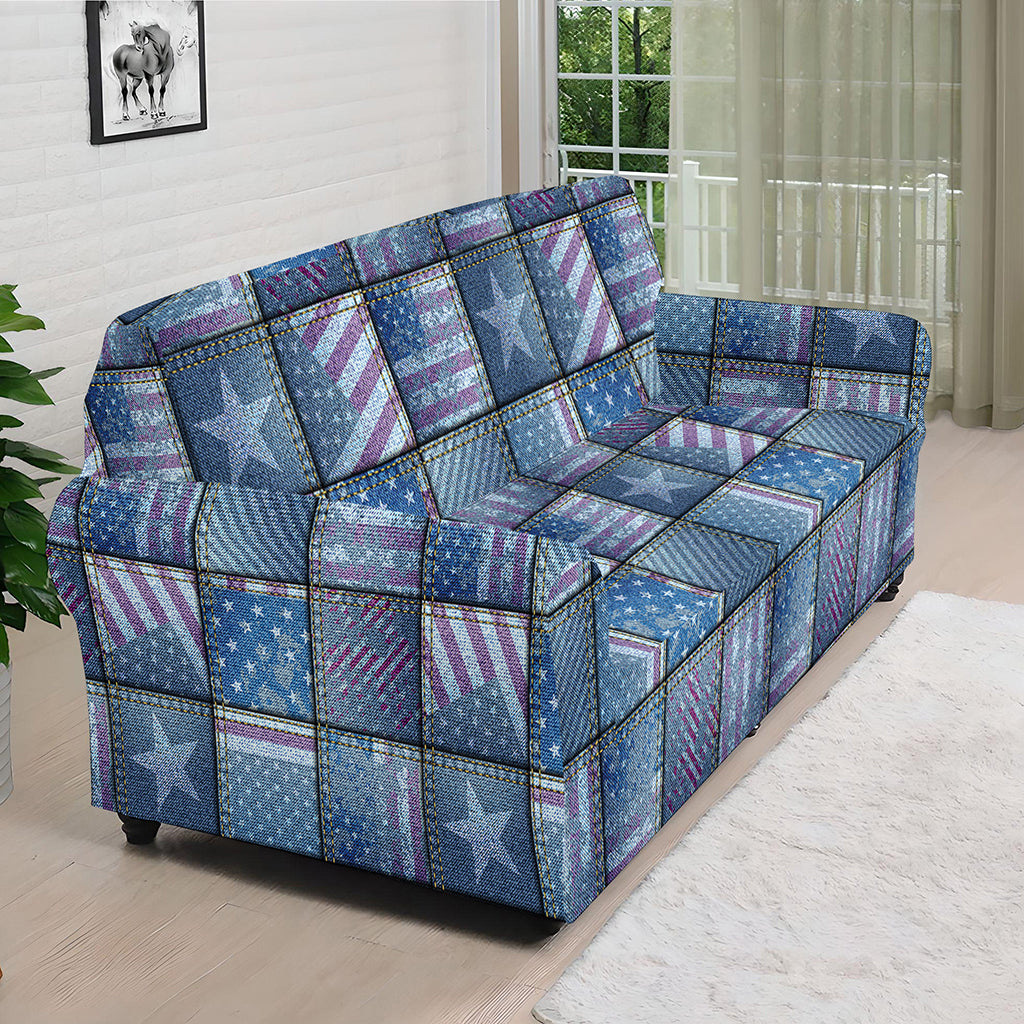 American Denim Patchwork Pattern Print Sofa Cover