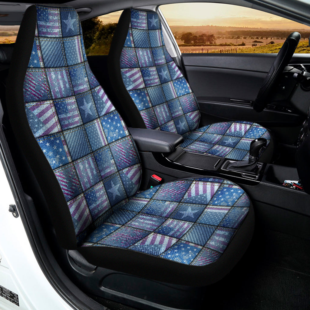 American Denim Patchwork Pattern Print Universal Fit Car Seat Covers