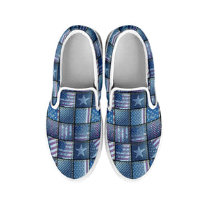 American Denim Patchwork Pattern Print White Slip On Shoes