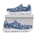 American Denim Patchwork Pattern Print White Running Shoes