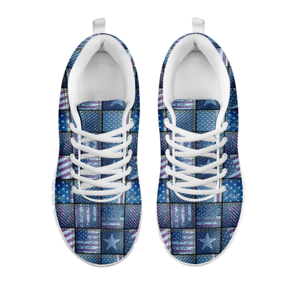 American Denim Patchwork Pattern Print White Sneakers