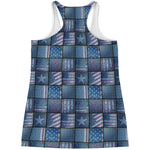 American Denim Patchwork Pattern Print Women's Racerback Tank Top