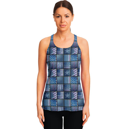 American Denim Patchwork Pattern Print Women's Racerback Tank Top