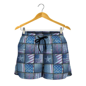 American Denim Patchwork Pattern Print Women's Shorts