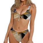American Dream Of Liberty Print Front Bow Tie Bikini
