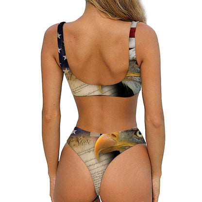 American Dream Of Liberty Print Front Bow Tie Bikini