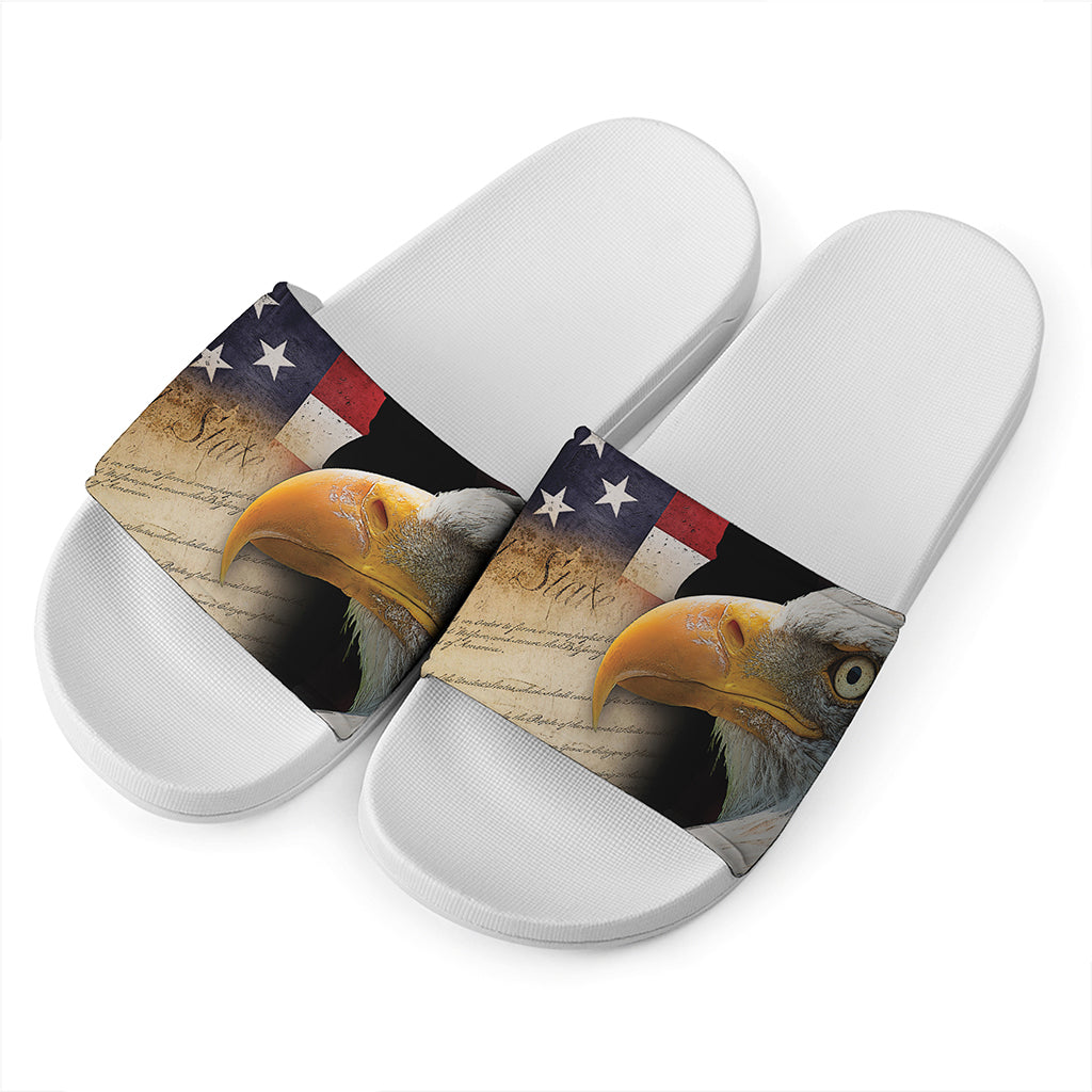 American Dream Of Liberty Print White Slide Sandals