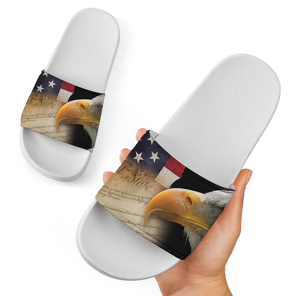 American Dream Of Liberty Print White Slide Sandals