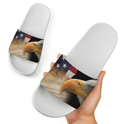 American Dream Of Liberty Print White Slide Sandals