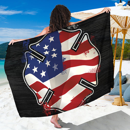 American Firefighter Emblem Print Beach Sarong Wrap