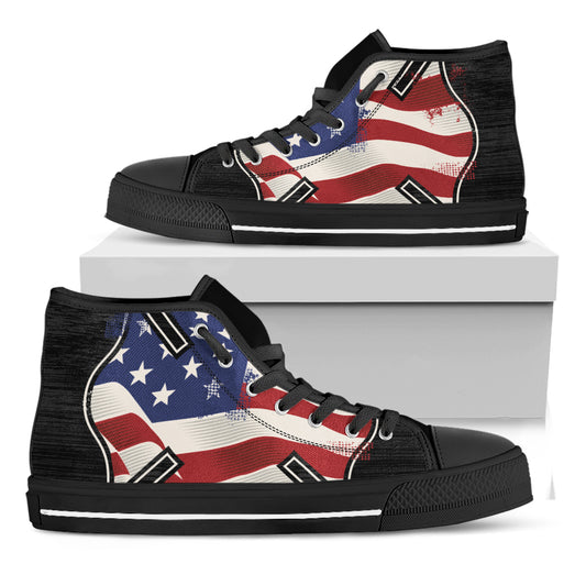 American Firefighter Emblem Print Black High Top Shoes