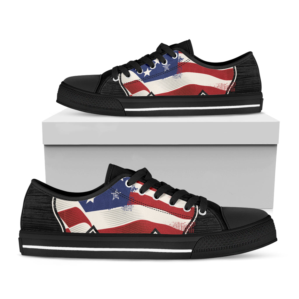 American Firefighter Emblem Print Black Low Top Shoes 