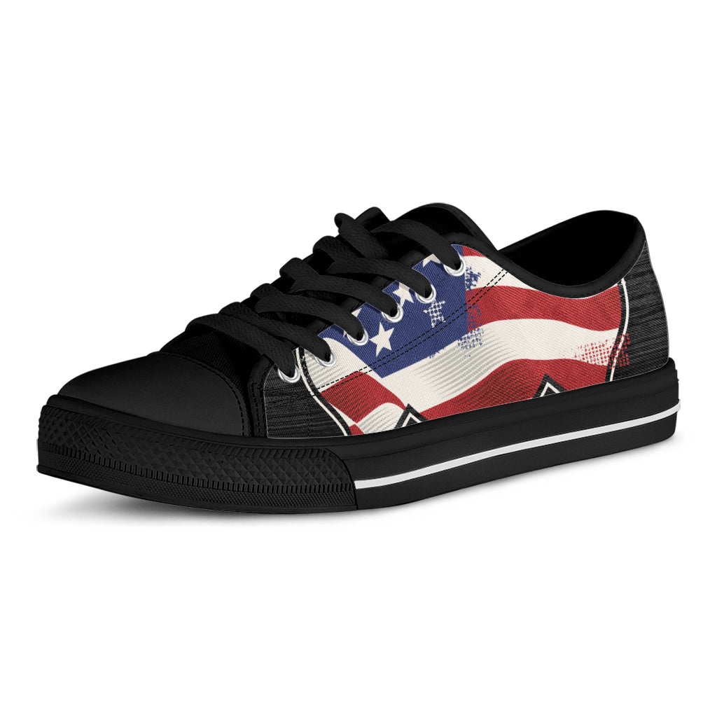 American Firefighter Emblem Print Black Low Top Shoes 