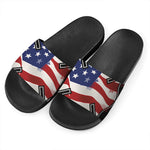 American Firefighter Emblem Print Black Slide Sandals
