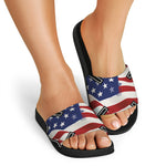 American Firefighter Emblem Print Black Slide Sandals