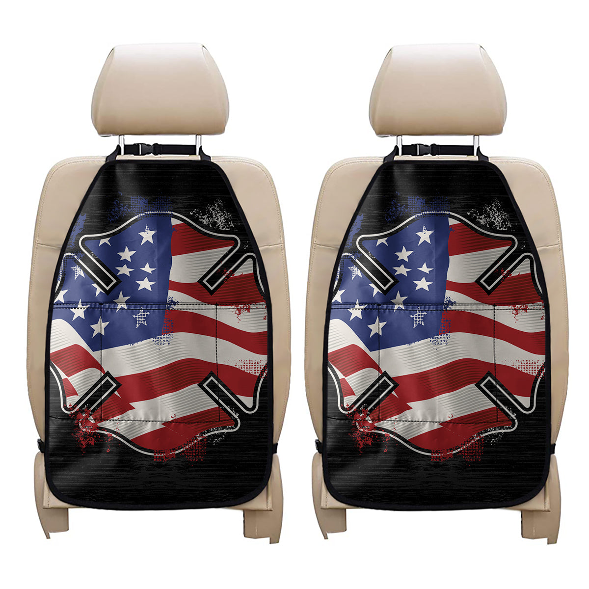 American Firefighter Emblem Print Car Seat Organizers